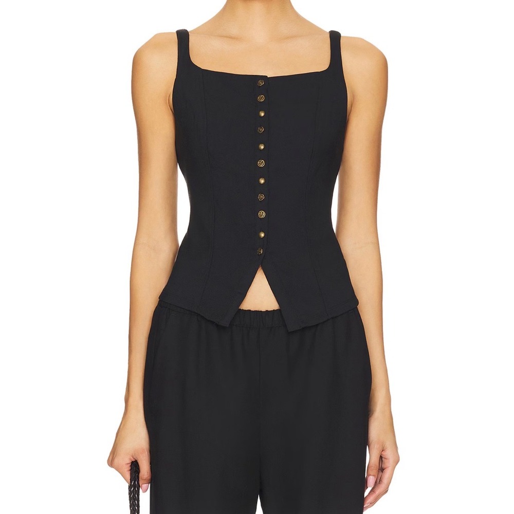 Free People A Moment In Time Corset Vest Top Black Lace Up Back Size Medium